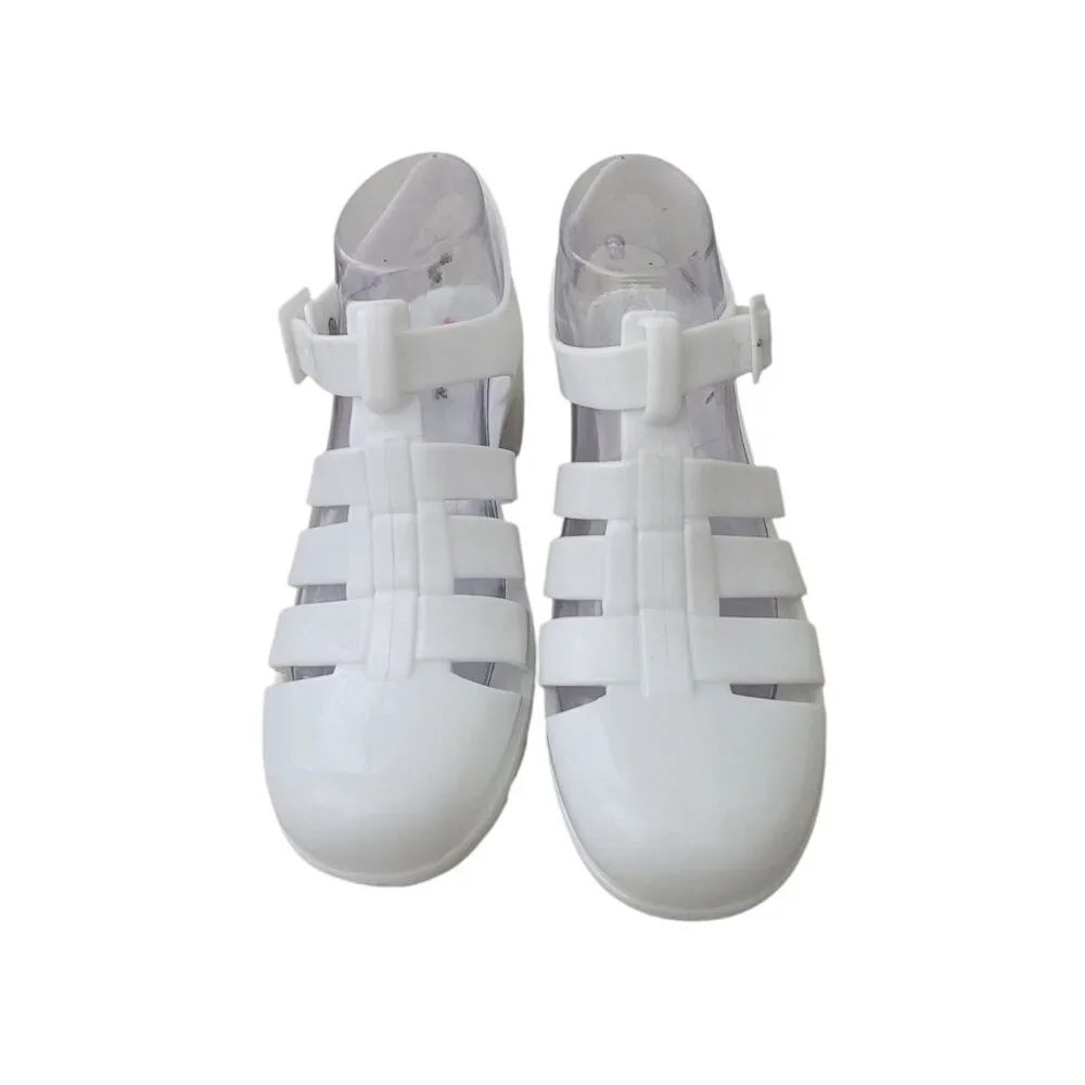 DOLLY MIX White Jelly Platform Strappy Sandals Chunky Heel Women's Sz 8.5 - Picture 2 of 9